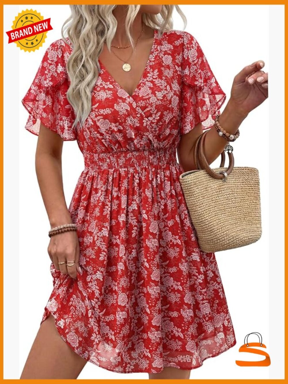 V-Neck Ruffle Sleeve Flowy Chiffon Mini Dress Boho